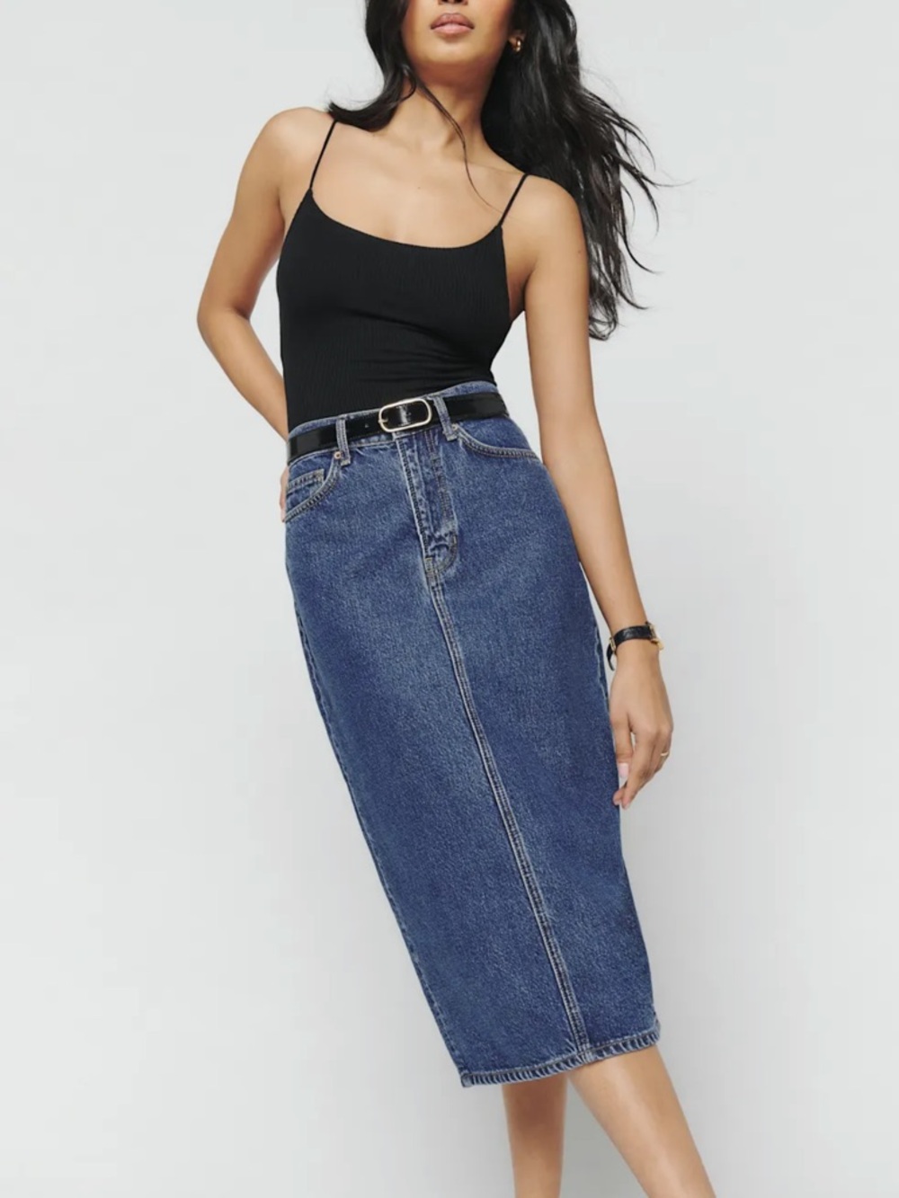 Reformation Jayde Midi Denim Skirt Size 31